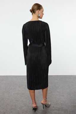 TRENDYOLMILLA Mor Premium Pilise Kumasl? Flare Kol Detayl? A-Line Midi Orme Elbise TWOAW24EL00125 фото 21