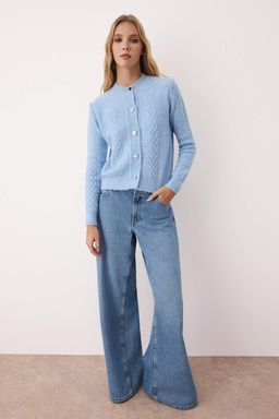 Ac?k Mavi Sac Orgu Dugme Detayl? Yumusak Dokulu Triko H?rka TWOAW26HI00040 - Trendyolmilla фото 2