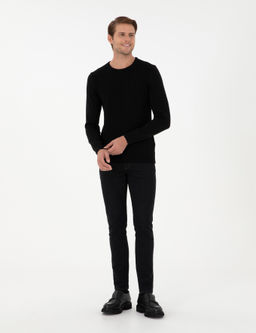 Siyah Slim Fit Bisiklet Yaka Triko Kazak
