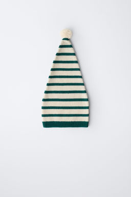 0 MONTHS - 14 YEARS/ STRIPED KNIT POMPOM BEANIE WITH WOOL
