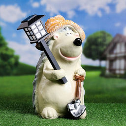 Садовая фигура - фонарь из полистоуна Ёжик с лопатой, 43 см - Хорошие сувениры фото 5