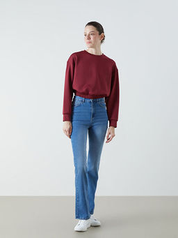 Bisiklet Yaka Crop Kad?n Sweatshirt