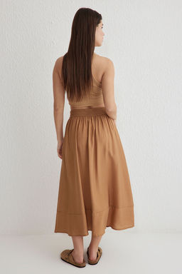 TRENDYOLMILLA Ac?k Kahverengi Dokumlu Kumas A-line Kal?p Midi Boy Dokuma Etek TWOSS25ET00072  фото 6