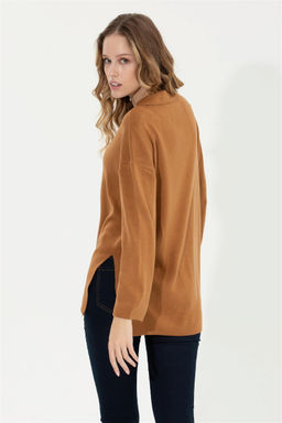 U. S. Polo Assn Женский свитер светло-коричневого цвета с v-образным вырезом меланжевого цвета - U.s. polo assn фото 11