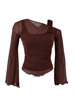 Haki Fitted/Vucuda Oturan Asimetrik Yaka Cift Gorunumlu Buzgulu Tul Orme Bluz TWOSS26BZ00071 - Trendyolmilla фото 9