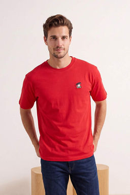 Unisex K_rm_z_ Oversize/Geni_ Kesim Mantar Nak__l_ %100 Pamuk T-Shirt TMNSS26TS00047 - Trendyolmilla фото 2