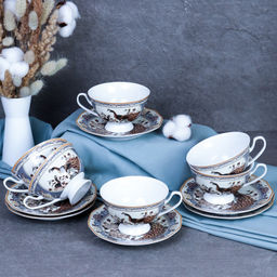 Чайный набор 12 предметов 250 мл тонкостенный на ножке / KY-11.1 /уп 8/ Павлин бежевый - Галеонтрейд фото 2