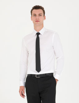 Beyaz %100 Pamuk Parlak Saten Slim Fit Uzun Kollu Basic G_mlek