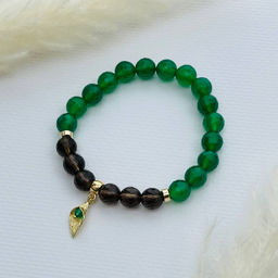 Браслет из Агата тон. и Раухтопаза с подвеской 17 см