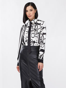 Блузка из атласной ткани OD-887-1 черно-белая - Tantino фото 15