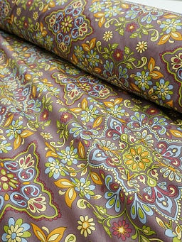 Сатин Мандала цветов цв.коричнево-лиловый, ш.2.5м, хлопок-100%, 115гр/м.кв