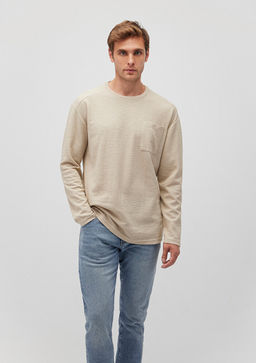 Bej Basic Tisort - Mavi фото 2