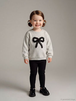 Fiyonk Bask?l? K?z Bebek Sweatshirt ve Tayt