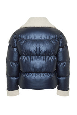 TRENDYOLMILLA Lacivert Yakas? Pelus ve Kemer Detayl? Parlak Su Itici Sisme Mont TWOAW25MO00062  фото 7