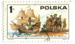 Марка 1608 год  первое посещение поляками Америки 1975 год Польша