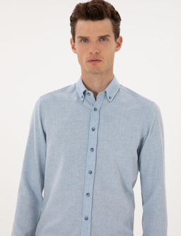 A__k Mavi Flanel Dokulu Slim Fit Uzun Kollu G_mlek - Pierre cardin фото 2