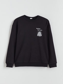 Bisiklet Yaka Slogan Bask?l? Erkek ?ocuk Sweatshirt