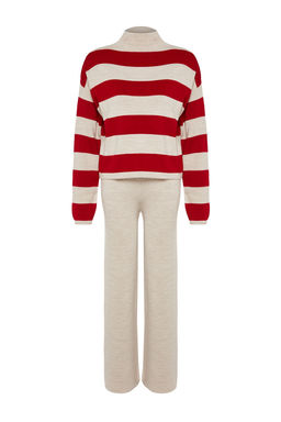 Kahverengi Genis Kal?p Cizgili Triko Alt-Ust Tak?m TWOAW24AU00020 - Trendyolmilla фото 14