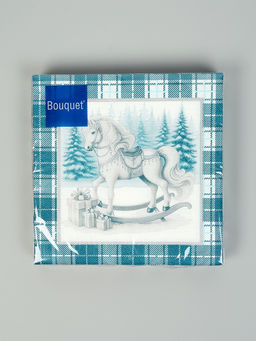 Цена за 3 шт. Салфетки бумажные трёхслойные Скатерть с лошадью на зеленом, 33?33, 20 шт.