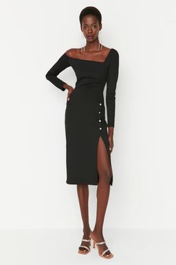Siyah Tas Dugme Detayl? Orme S?k Abiye Elbise TPRAW23EL00268 - Trendyolmilla фото 2