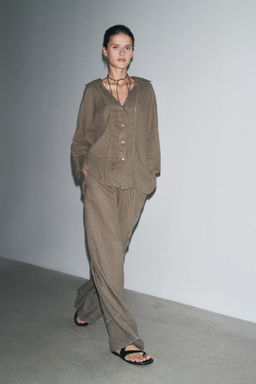 ZW COLLECTION 100% LINEN PALAZZO TROUSERS