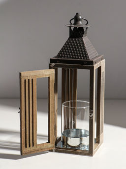 Подсвечник дерево на 1 свечу "Фонарь, окна с рейками" d=7,3 см 11,2х11,2х34 см