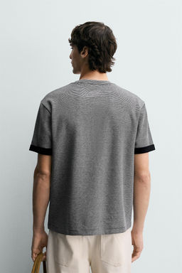 CAMISETA JACQUARD RAYAS CONTRASTE / Azul / Blanco
