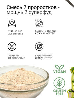 Смесь из семи видов проростков 200г (пшеница, полба, спельта, рожь, овес, чечевица, зеленая гречка)