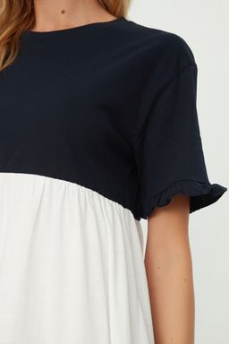 Lacivert %100 Pamuk Renk Bloklu Shift/Duz Mini Orme Elbise TWOSS20EL1638 - Trendyolmilla фото 4