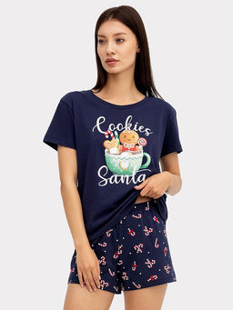 Комплект женский (джемпер, шорты) синий с принтом конфеты - Mark formelle фото 2