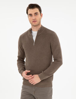 Vizon Melanj Slim Fit Fermuarl_ Dik Yaka Kazak