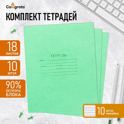 Набор тетрадей 18 листов в линейку Зелёная обложка, белые листы, 10 шт.