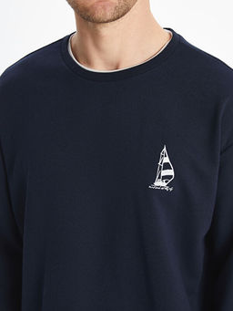 Bisiklet Yaka Uzun Kollu Bask?l? Erkek Sweatshirt