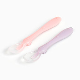 Ложка детская силиконовая для прикорма Крошка Я «Милые зверята», набор 2 шт., розовый/фиолетовый
