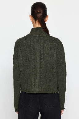 Haki Crop Yumusak Dokulu Fermuarl? Sac Orgulu Triko H?rka TWOAW24HI00202