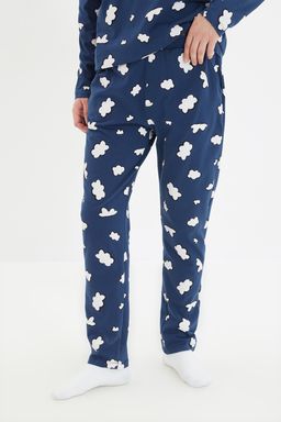TRENDYOL MAN Lacivert Regular Fit Bask?l? Ust Kapusonlu %100 Pamuk Pijama Tak?m? TMNAW22PT1067 - Trendyolmilla фото 3