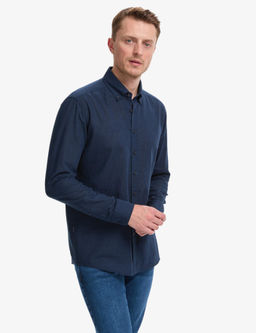 Lacivert Keten Kar___ml_ Regular Fit Uzun Kollu G_mlek