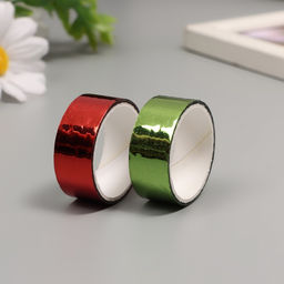 Клейкая лента декоративная пластик «Металлик. Красный, зелёный», набор 2 шт., 1.5 см, дл. 3 м