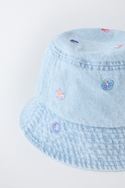 GORRO BUCKET DENIM FLORES BORDADAS / Azul - Zara фото 2