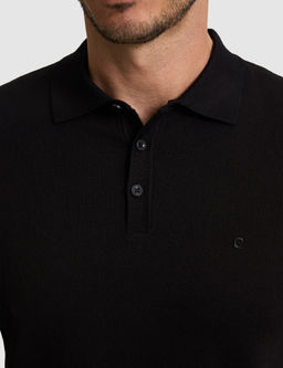 Siyah Slim Fit %100 Pamuk D__meli Polo Yaka Triko Ti__rt