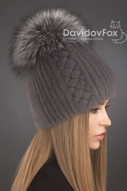Шапка Лыжница норка орнамент серо-голубая