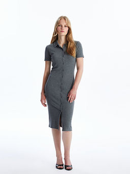 Polo Yaka D?z K?sa Kollu Kad?n Bodycon Elbise