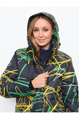 Акция -10%!!! М-155 Костюм зимний женский Принт черно/зеленый