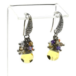 Серьги с цирконом и фианитами "Салют" цв.желтый.