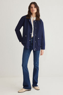 Koyu Mavi Kontrast Suet Yakal? Oversize Denim Gomlek Ceket TWOSS25CE00005 - Trendyolmilla фото 2