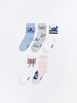 Stitch ve Angel Desenli K?z ?ocuk Soket ?orap 5li