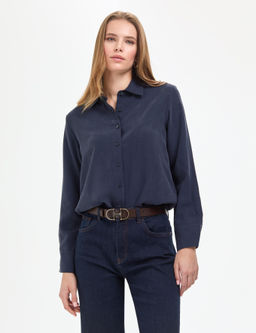 A__k Lacivert Comfort Fit Uzun Kollu G_mlek
