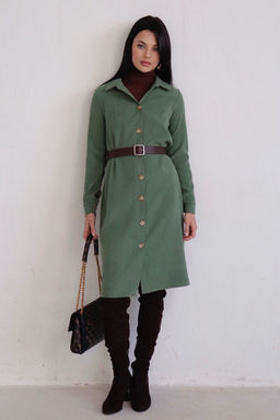 10896 Платье-рубашка из микровельвета папоротник - Martichelli фото 25