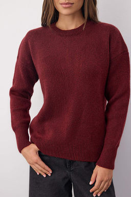 Wardrobe Essentials Bordo Yunlu Premium Iplik Basic Genis Kal?p Triko Kazak | TWOAW26KZ00065