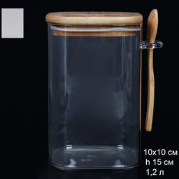 Банка квадратная бамбуковая крышка с ложкой d-100/150 950 мл / LCKW2918 /уп 48/
